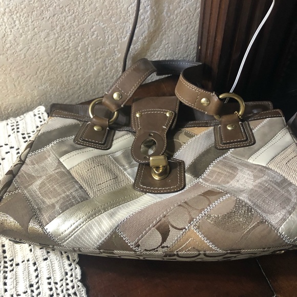 Coach Handbag Patchwork Turnlock Canvas Satchel/shoulder Bag/matching wallet - Picture 9 of 15